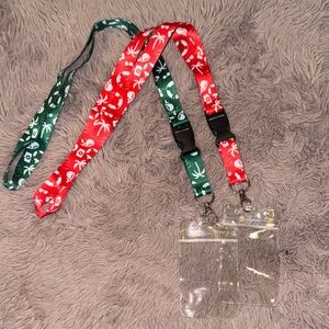 Set of 2 Red and Green Lanyard Set with Clear ID Holders